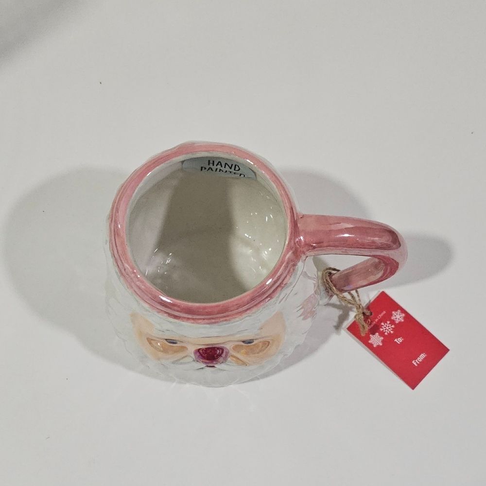 Santa Claus Ceramic Mug Handpainted with Pink Handle - Picture 2 of 5